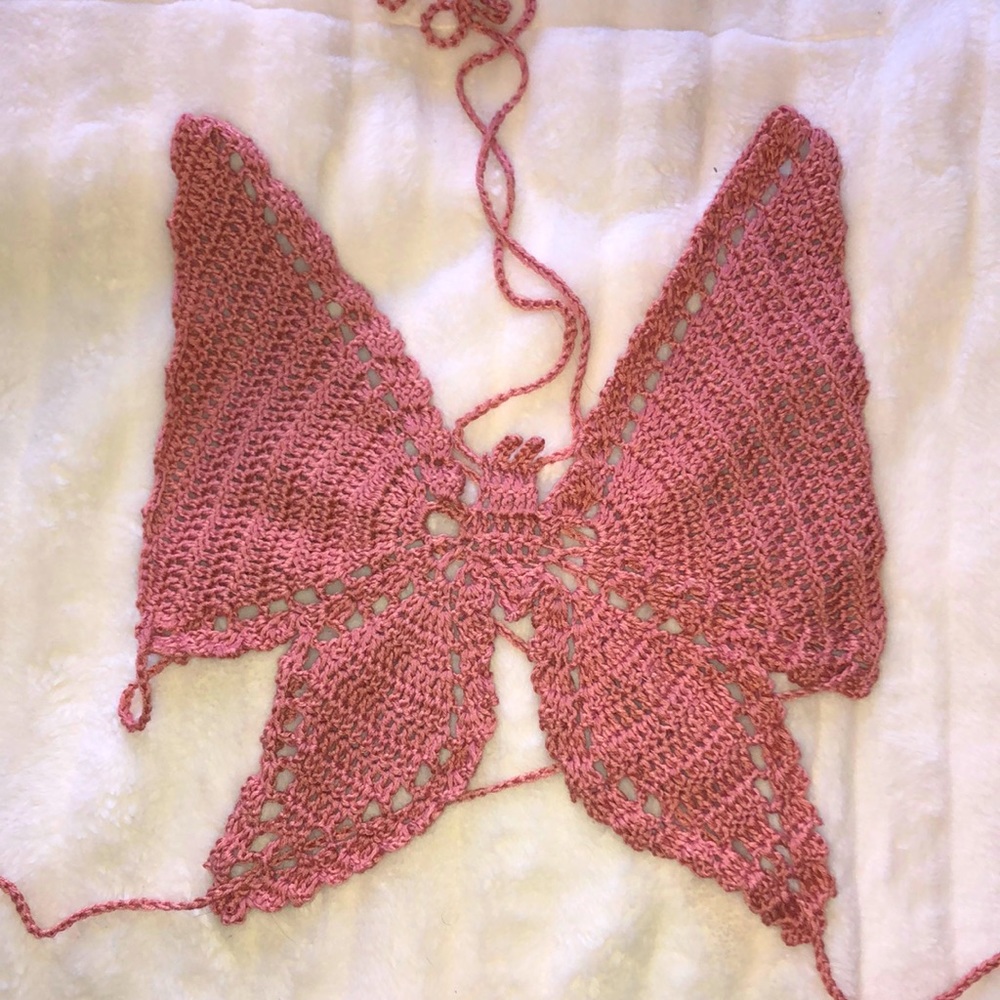 Handmade crochet butterfly top w/ ties